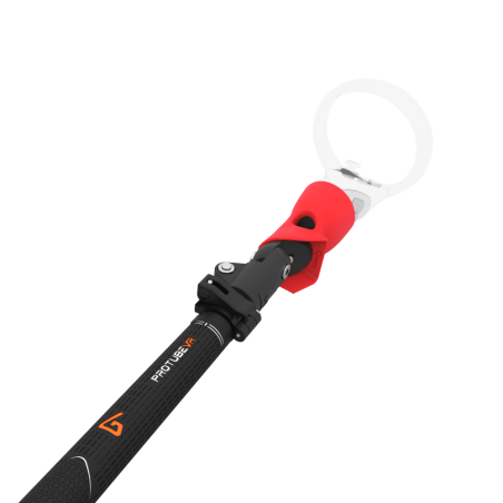 Close view of Swing It VR golf club for Meta Quest 1 Carbon Armature and Red PLA cups Left hand