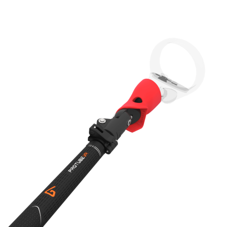 Close view of Swing It VR golf club for Meta Quest 2 Carbon Armature and Red PLA cups Left hand