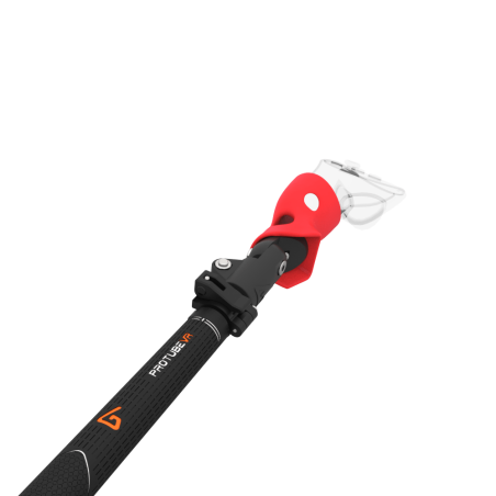 Close view of Swing It VR golf club for Meta Quest 3 Carbon Armature and Red PLA cups Left hand