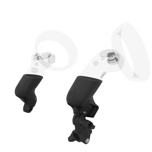 Right view of fastened vr gun stock to magtube gunstock with Black Carbon Fiber cups for HP Reverb G2