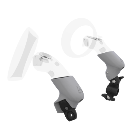 Left view of fastened vr gun stock to magtube gunstock with Grey PLA cups for HP Reverb G2