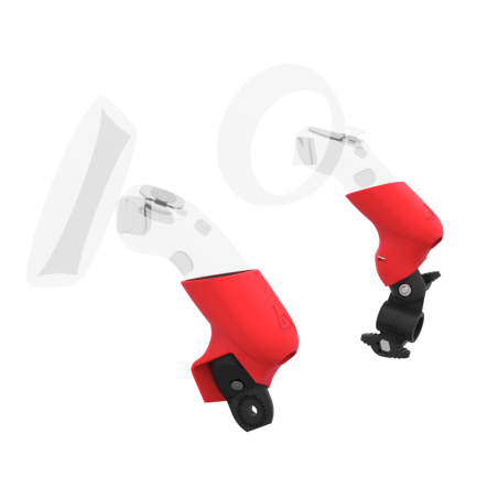 Left view of fastened vr gun stock to magtube gunstock with Red PLA cups for HP Reverb G2