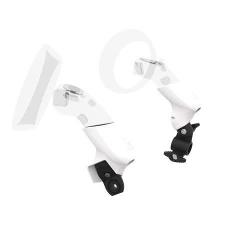 Left view of fastened vr gun stock to magtube gunstock with White PLA cups for HP Reverb G2