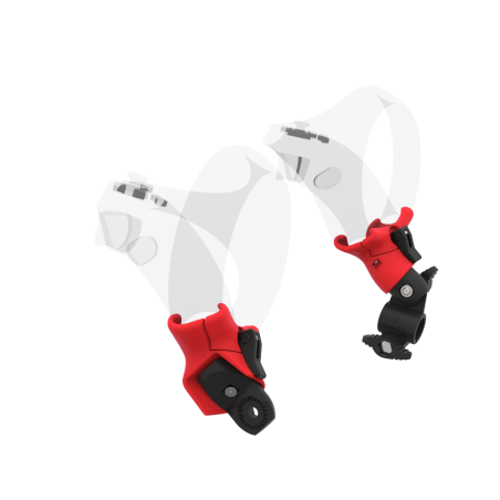 Left view of fastened vr gun stock to magtube gunstock with Red PLA cups for Sony Playstation PSVR 2