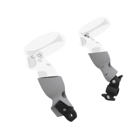 Left view of fastened vr gun stock to magtube gunstock with Grey PLA cups for Meta Quest 1 and Rift S