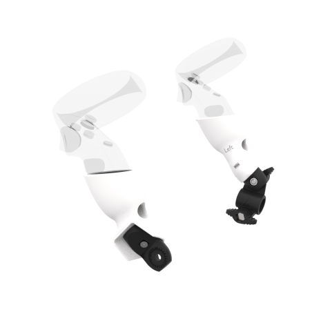 Left view of fastened vr gun stock to magtube gunstock with White PLA cups for Meta Quest 1 and Rift S