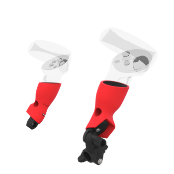 Right view of fastened vr gun stock to magtube gunstock with Red PLA cups for Meta Quest 2