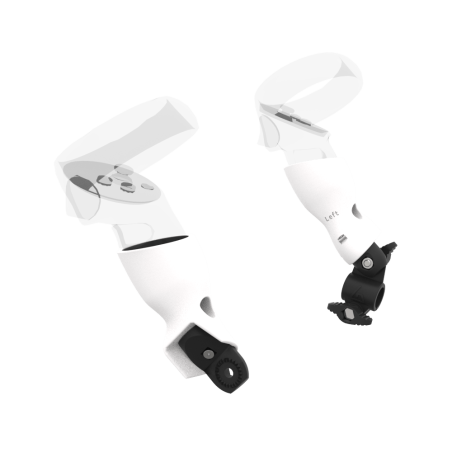 Left view of fastened vr gun stock to magtube gunstock with White PLA cups for Meta Quest 2