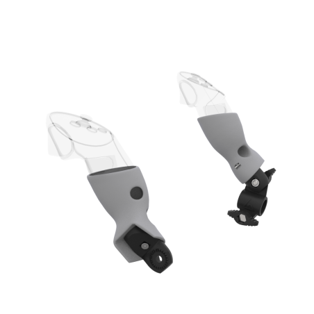 Left view of fastened vr gun stock to magtube gunstock with Grey PLA cups for Meta Quest 3 and Quest Pro