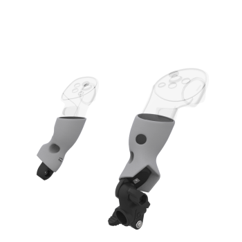 Right view of fastened vr gun stock to magtube gunstock with Grey PLA cups for Meta Quest 3 and Quest Pro