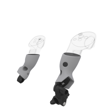 Right view of fastened vr gun stock to magtube gunstock with Grey PLA cups for Meta Quest 3 and Quest Pro