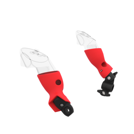 Left view of fastened vr gun stock to magtube gunstock with Red PLA cups for Meta Quest 3 and Quest Pro