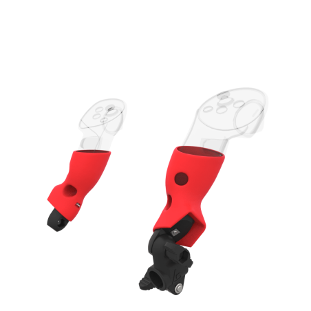Right view of fastened vr gun stock to magtube gunstock with Red PLA cups for Meta Quest 3 and Quest Pro