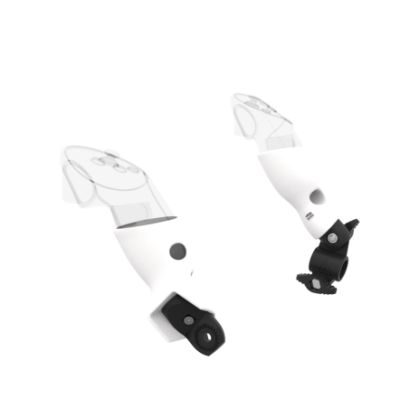 Left view of fastened vr gun stock to magtube gunstock with White PLA cups for Meta Quest 3 and Quest Pro