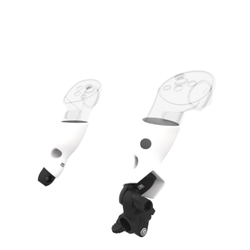 Right view of fastened vr gun stock to magtube gunstock with White PLA cups for Meta Quest 3 and Quest Pro