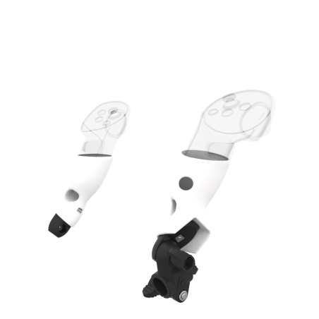 Right view of fastened vr gun stock to magtube gunstock with White PLA cups for Meta Quest 3 and Quest Pro