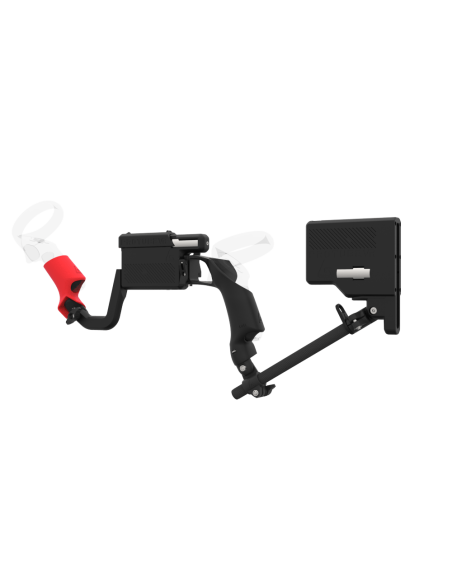 Left view of ProVolver for Focus 3 and XR Elite with Black Rear Cup Left Explorer haptic stock Carbon tube front red