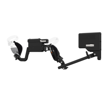 Left view of ProVolver for Meta Quest 1 and Rift S with Black Rear Cup Left Explorer haptic stock Carbon tube front grey