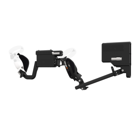 Left view of ProVolver for Meta Quest 1 and Rift S with Black Rear Cup Left Explorer haptic stock Carbon tube front white