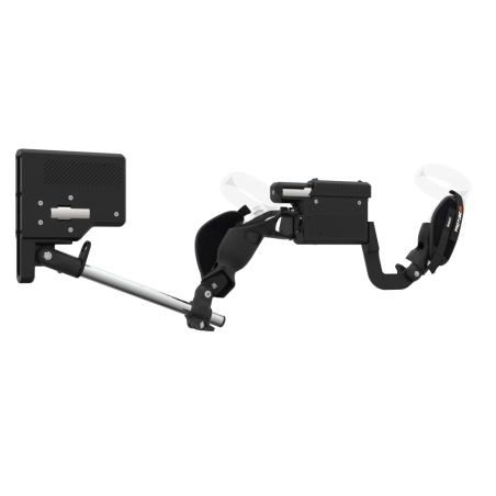 Right view of ProVolver for Meta Quest 1 and Rift S with Black Rear Cup Left Explorer haptic stock Chrome tube front carbon