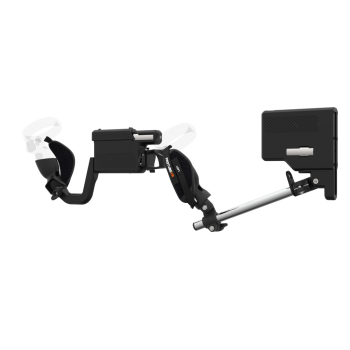 Left view of ProVolver for Meta Quest 1 and Rift S with Black Rear Cup Left Explorer haptic stock Chrome tube front carbon