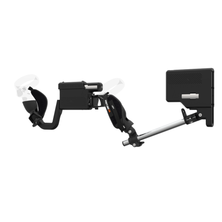 Left view of ProVolver for Meta Quest 1 and Rift S with Black Rear Cup Left Explorer haptic stock Chrome tube front carbon