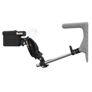 Left view of ProVolver for Meta Quest 1 and Rift S with Black Rear Cup Left Grey MK1 stock Chrome tube no front