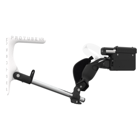Right view of ProVolver for Meta Quest 1 and Rift S with Black Rear Cup Left White MK1 stock Chrome tube no front