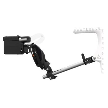Left view of ProVolver for Meta Quest 1 and Rift S with Black Rear Cup Left White MK1 stock Chrome tube no front