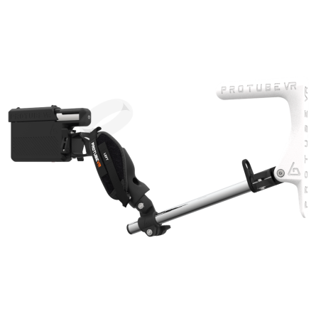 Left view of ProVolver for Meta Quest 1 and Rift S with Black Rear Cup Left White MK1 stock Chrome tube no front