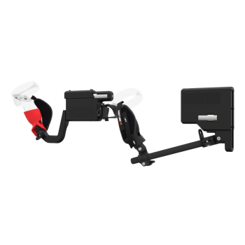 Left view of ProVolver for Meta Quest 2 with Black Rear Cup Left Explorer haptic stock Carbon tube front red
