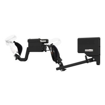 Left view of ProVolver for Meta Quest 2 with Black Rear Cup Left Explorer haptic stock Carbon tube front white
