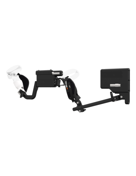 Left view of ProVolver for Meta Quest 2 with Black Rear Cup Left Explorer haptic stock Carbon tube front white