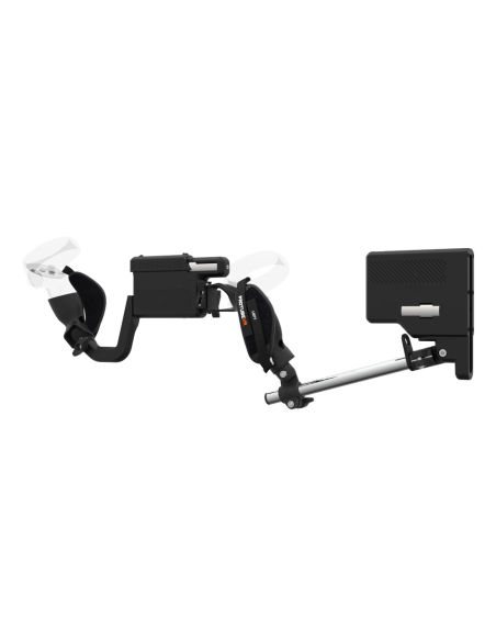 Left view of ProVolver for Meta Quest 2 with Black Rear Cup Left Explorer haptic stock Chrome tube front carbon