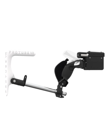 Right view of ProVolver for Meta Quest 2 with Black Rear Cup Left White MK1 stock Chrome tube no front