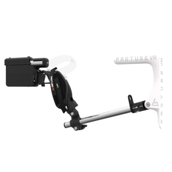 Left view of ProVolver for Meta Quest 2 with Black Rear Cup Left White MK1 stock Chrome tube no front