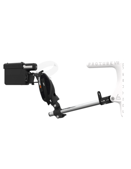 Left view of ProVolver for Meta Quest 2 with Black Rear Cup Left White MK1 stock Chrome tube no front