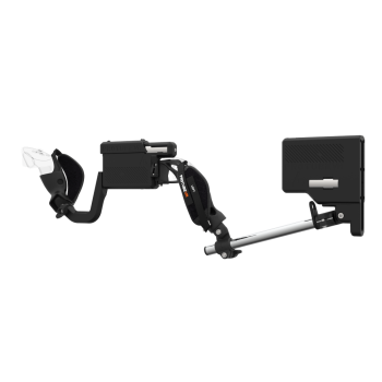 Left view of ProVolver for Meta Quest 3 and Quest Pro with Black Rear Cup Left Explorer haptic stock Chrome tube front carbon