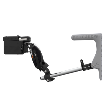 Left view of ProVolver for Meta Quest 3 and Quest Pro with Black Rear Cup Left Grey MK1 stock Chrome tube no front