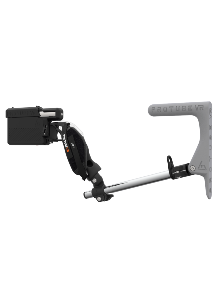Left view of ProVolver for Meta Quest 3 and Quest Pro with Black Rear Cup Left Grey MK1 stock Chrome tube no front