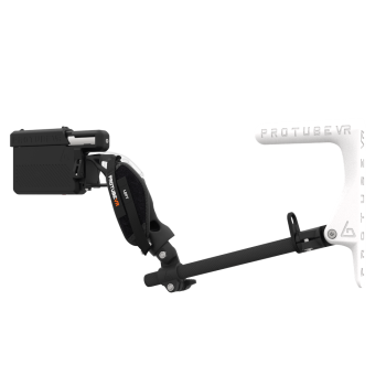 Left view of ProVolver for Meta Quest 3 and Quest Pro with Black Rear Cup Left White MK1 stock Carbon tube no front