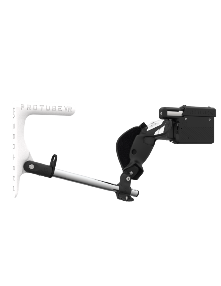 Right view of ProVolver for Meta Quest 3 and Quest Pro with Black Rear Cup Left White MK1 stock Chrome tube no front