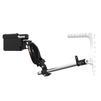 Left view of ProVolver for Meta Quest 3 and Quest Pro with Black Rear Cup Left White MK1 stock Chrome tube no front