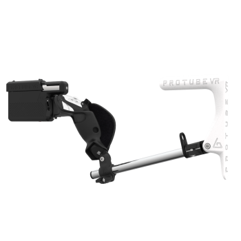 Left view of ProVolver for Meta Quest 3 and Quest Pro with Black Rear Cup Right White MK1 stock Chrome tube no front