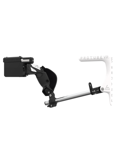 Left view of ProVolver for Meta Quest 3 and Quest Pro with Black Rear Cup Right White MK1 stock Chrome tube no front