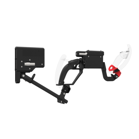 Right view of ProVolver for Valve Index Knuckles with Black Rear Cup Left Explorer haptic stock Carbon tube front red