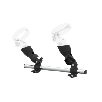 Left view of Right hand Starter vr gun stock for Meta Quest 1 without shoulder stock and Black cups Chrome tube