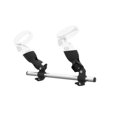 Left view of Right hand Starter vr gun stock for Meta Quest 1 without shoulder stock and Black cups Chrome tube