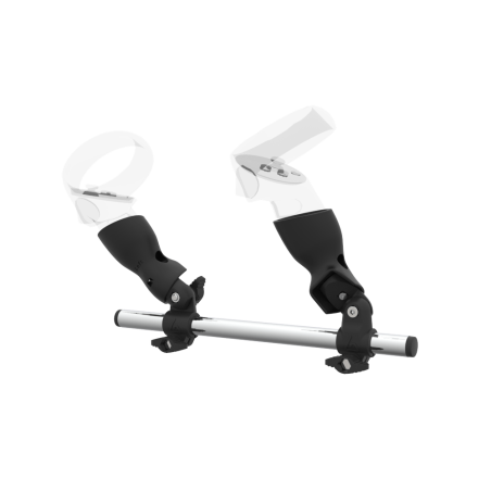 Left view of Right hand Starter vr gun stock for Meta Quest 2 without shoulder stock and Black cups Chrome tube