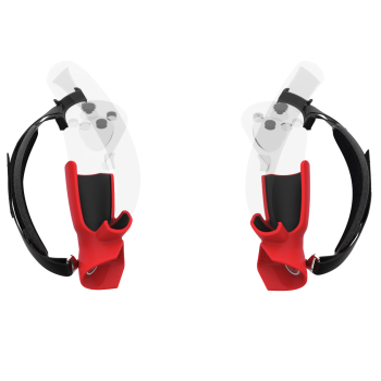 Player view of ProStraps MK1 for Pico 4 with transparent controllers and red cup mounts